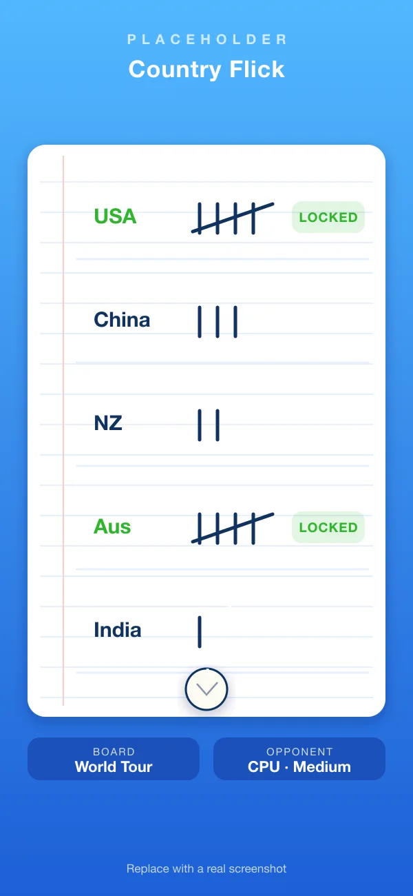 Country Flick: tally strokes claiming countries on the World Tour board