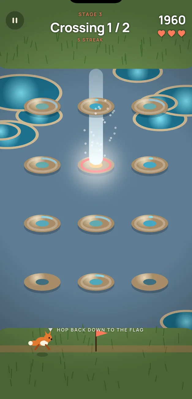 Geyser Hop: a fox crossing a field of geyser vents